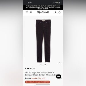 Gently Used Madewell Black High Rise Skinny Jeans